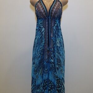 Blue Animal Print Maxi Dress